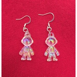 Astronaut space man irisdescent holographic dangle earrings